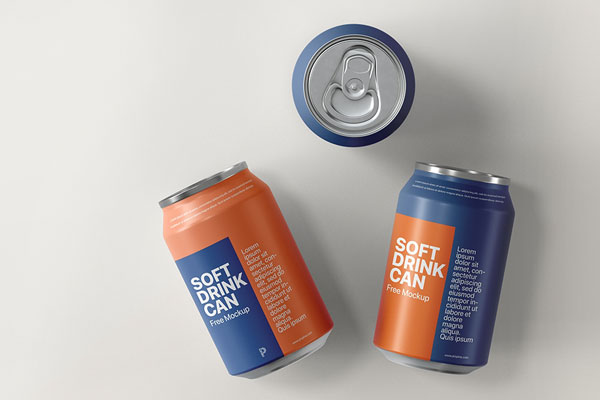 Top View of 3 Soft Drink Cans Mockup