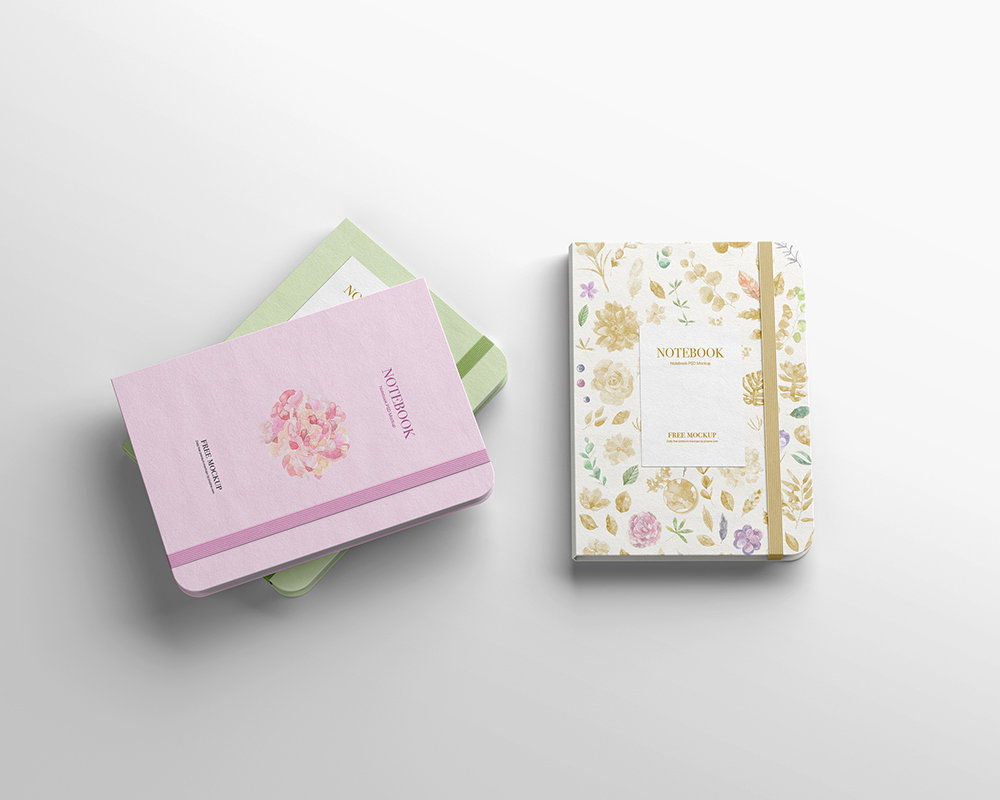Top View of 3 Stacked Notebooks Mockup