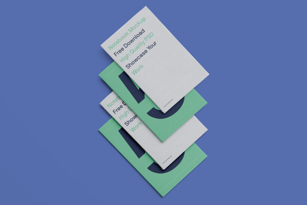 Top View of 4 Notebooks Mockup