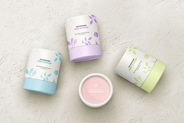 Top View of 4 Paper Tubes Tea Packaging Mockup