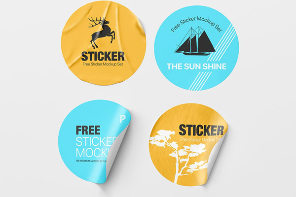 Top View of 4 Round Stickers Mockup