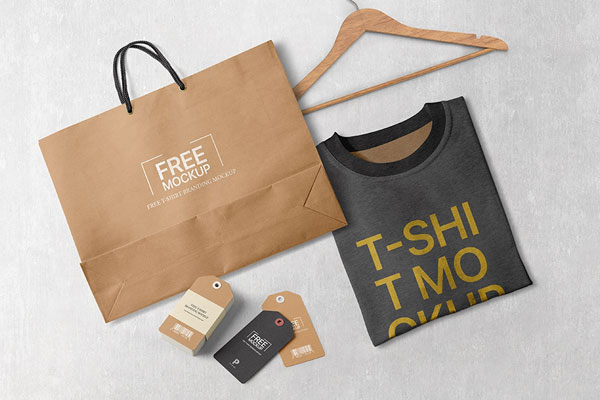 Top View of a Branding Folded T-Shirt Mockup and Tags