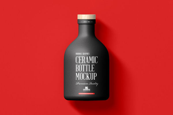 Top View of a Ceramic Bottle with Wooden Cap Mockup