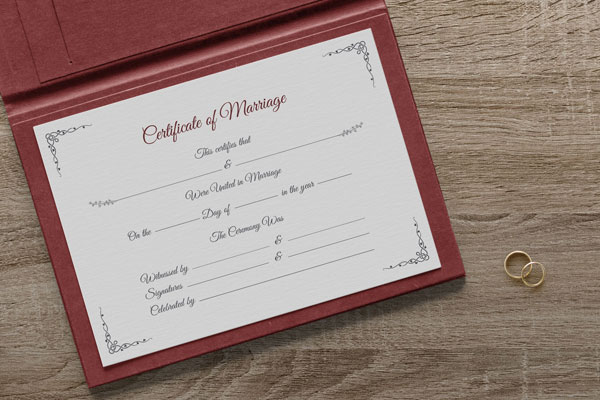 Top View of a Certificate of Marriage Mockup and AI Vector Flyer Template