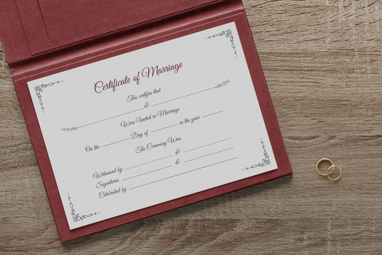 Top View of a Certificate Of Marriage Mockup and AI Vector Flyer Template FREE PSD