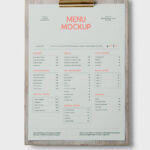 Top View of a Clipboard A4 Menu Mockup