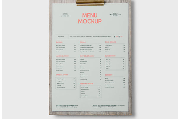Top View of a Clipboard A4 Menu Mockup