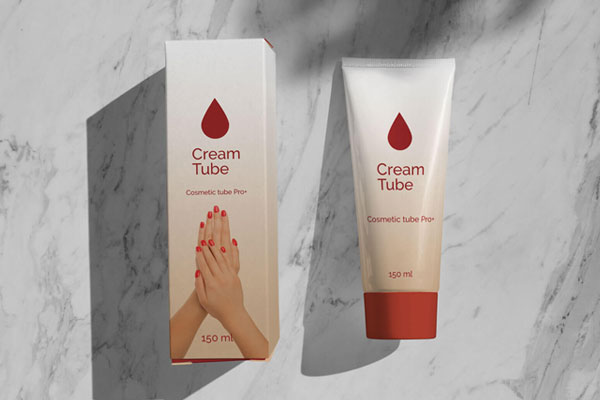 Top View of a Cream Tube and Its Packaging Box Mockup