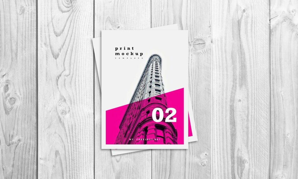 Top View of a Flyer/Poster on a Wooden Table Mockup