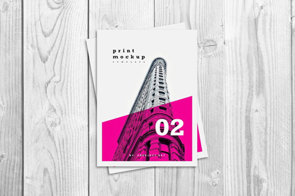 Top View of a Flyer/Poster on a Wooden Table Mockup