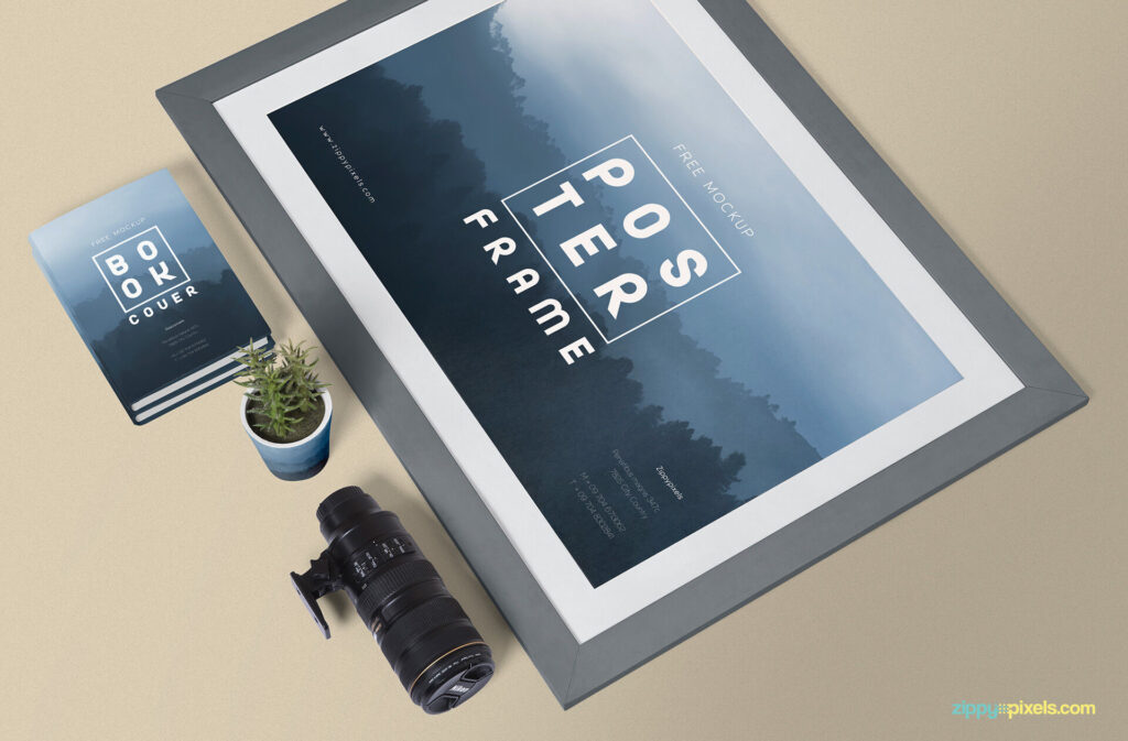 Top View of a Framed Poster Mockup