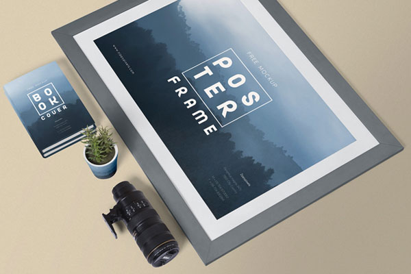 Top View of a Framed Poster Mockup