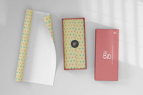 Top View of a Gift Box and Wrapping Sheet Mockup