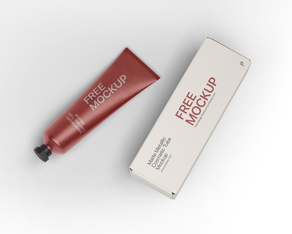Top View of a Matte Metallic Tube and Its Packaging Box Mockup