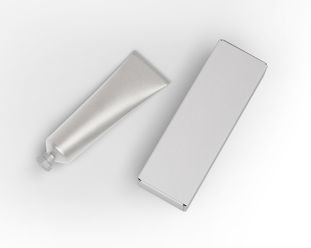 Top View of a Matte Metallic Tube and Its Packaging Box Mockup