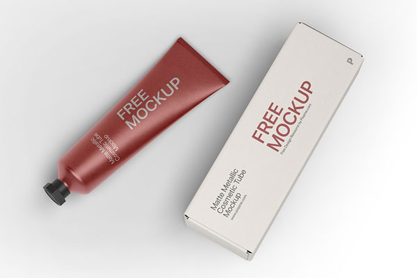 Top View of a Matte Metallic Tube and Its Packaging Box Mockup