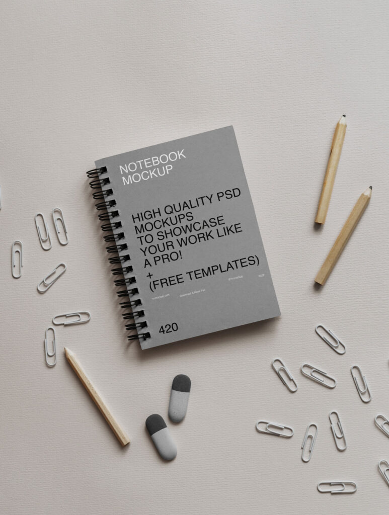 Top View of a Minimal Stationery Paper Notebook Mockup