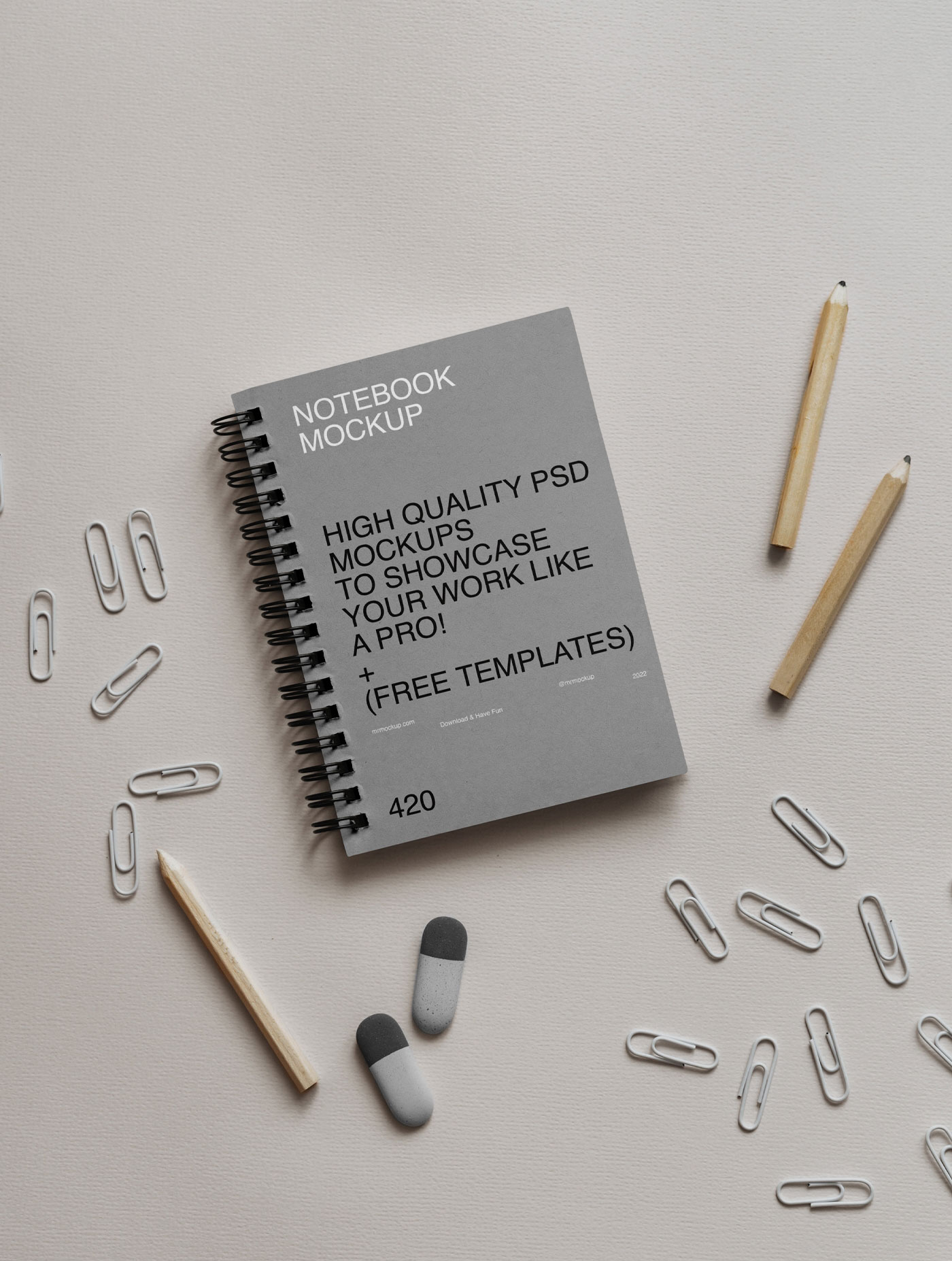 Top View of a Minimal Stationery Paper Notebook Mockup FREE PSD