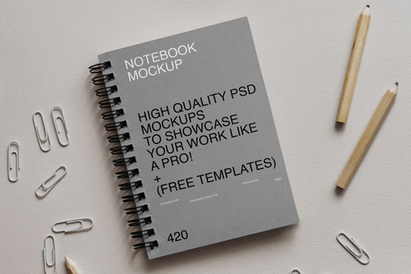 Top View of a Minimal Stationery Paper Notebook Mockup