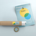 Top View of a Poster with Paper Tube and Its Lid Mockup
