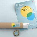Top View of a Poster with Paper Tube and Its Lid Mockup