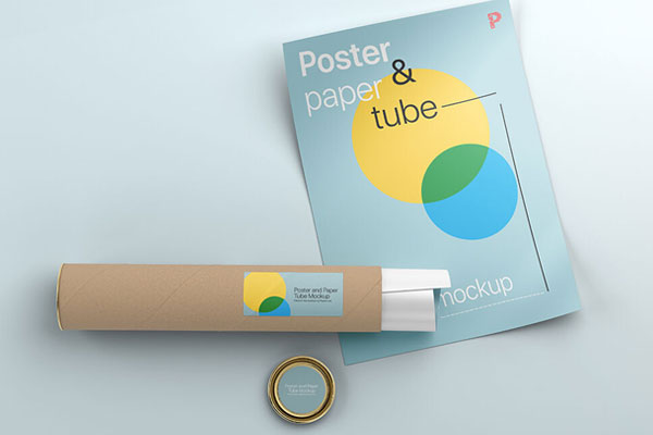Top View of a Poster with Paper Tube and Its Lid Mockup