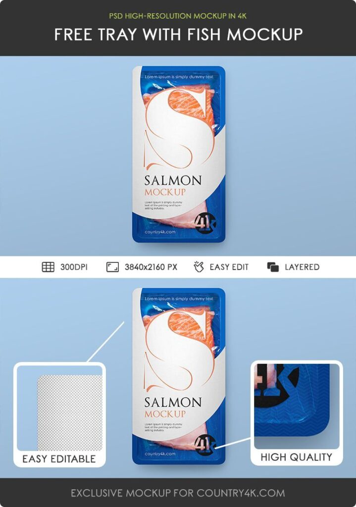 Mockup of Food Packaging Containing Fish Top View