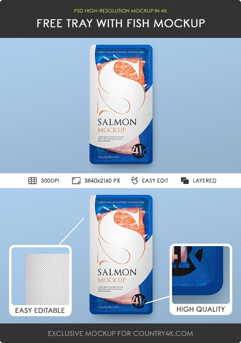 Top View of a Realistic Tray With Fish Mockup FREE PSD