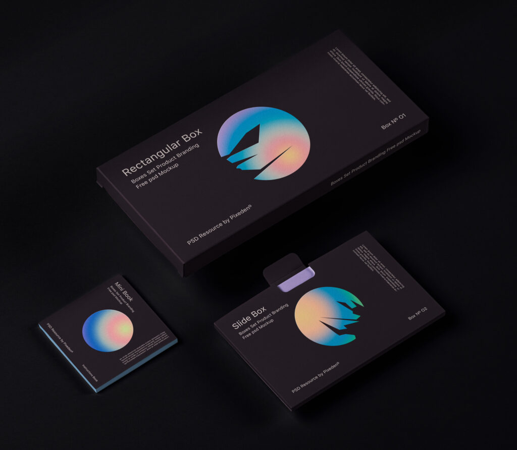 Top View of a Set of 3 Rectangular and Square Box Mockups