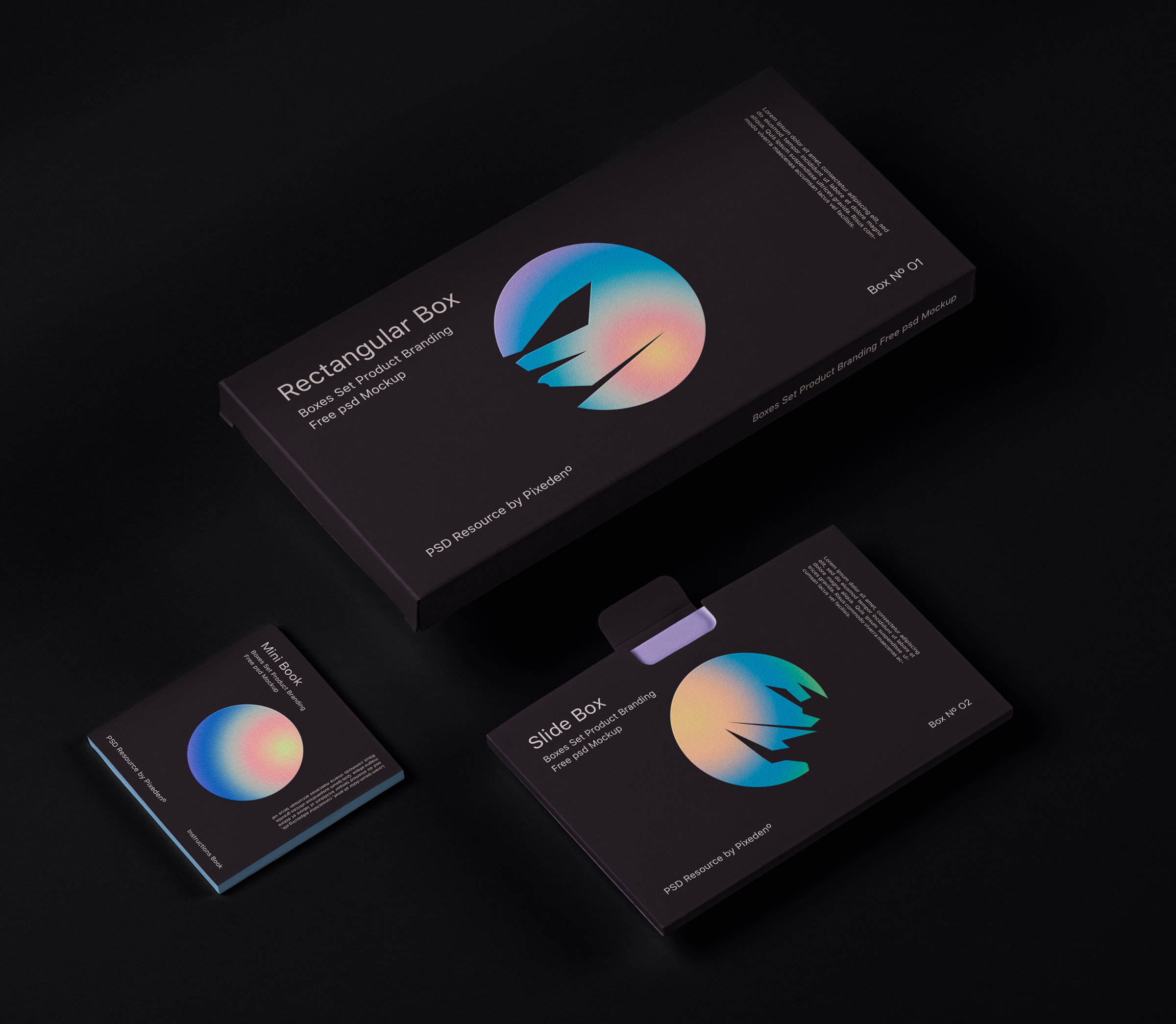 Top View of a Set of 3 Rectangular and Square Box Mockups FREE PSD