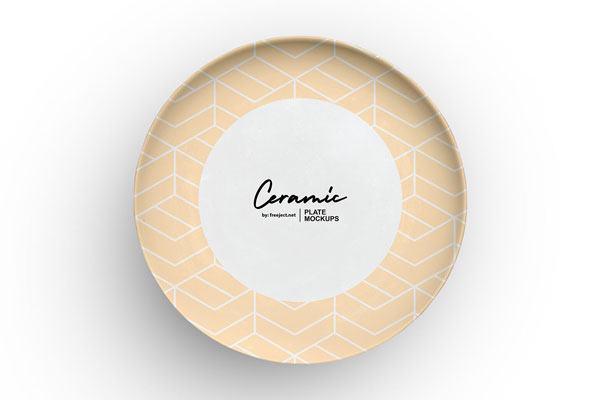 Top View of a Simple Ceramic Plate Mockup on the Table