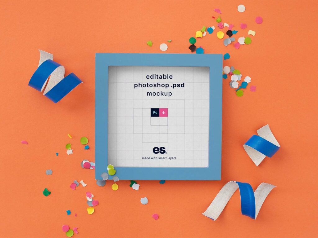 Top View of a Square Framed Poster Mockup