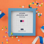 Top View of a Square Framed Poster Mockup