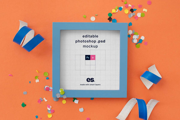 Top View of a Square Framed Poster Mockup
