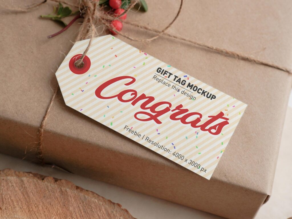 Top View of a Stringed Gift Tag Mockup