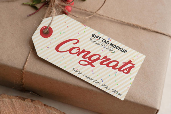 Top View of a Stringed Gift Tag Mockup