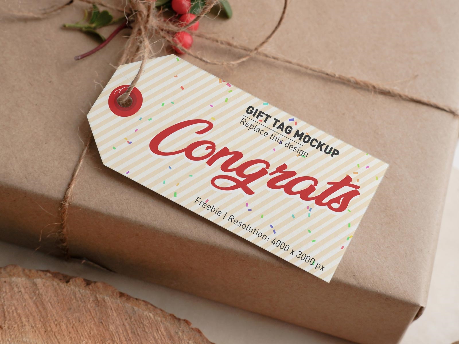 Top View of a Stringed Gift Tag Mockup FREE PSD