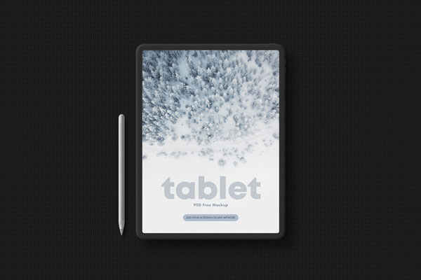 Top View of a Tablet with Digital Pen Mockup