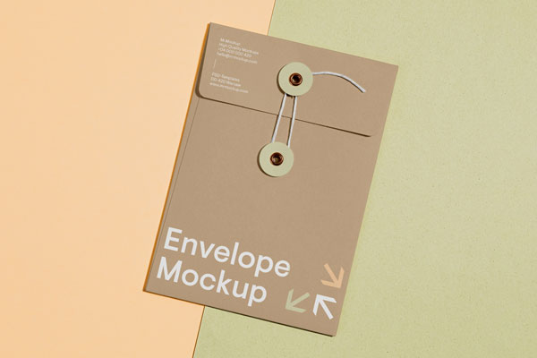 Top View of a Thread and Pin Craft Envelope Mockup