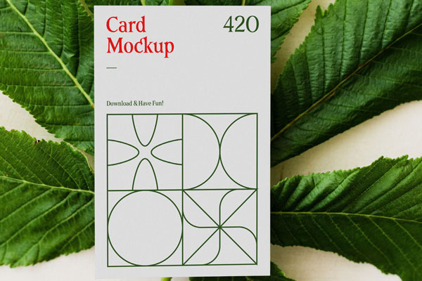 Top View of a Vertical Card on a Leaf Mockup