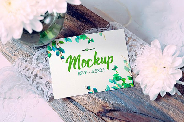 Top View of a Wedding Invitation Card Mockup