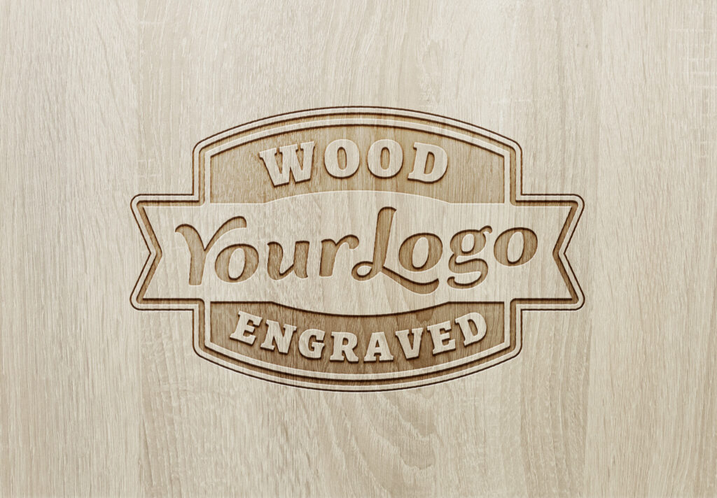 Top View of a Wood Engraved Logo Mockup / Text Effect