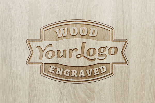 Top View of a Wood Engraved Logo Mockup / Text Effect
