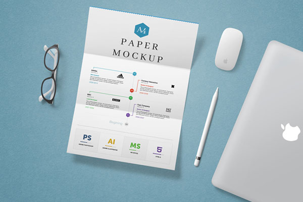 Top View of A4 Paper Letter Set Mockup