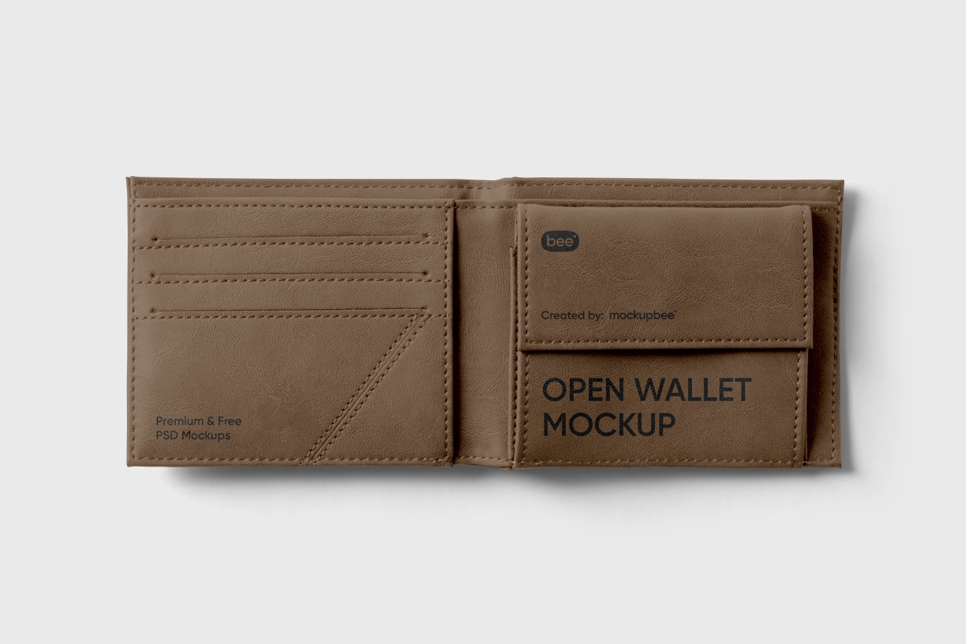 Top View of an Open Leather Wallet Mockup FREE PSD