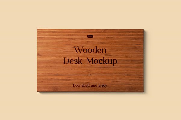 Top View of Big Wooden Desk Mockup