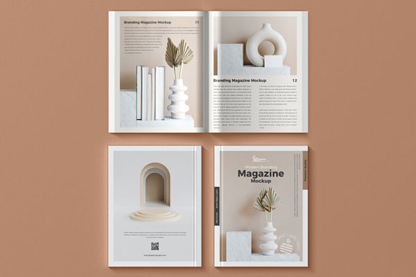 Top View of Branding Magazine Cover and Inner Page Mockup