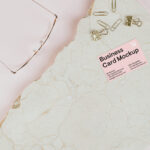 Top View of Business Card Mockup on Marble