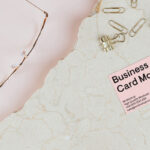 Top View of Business Card Mockup on Marble