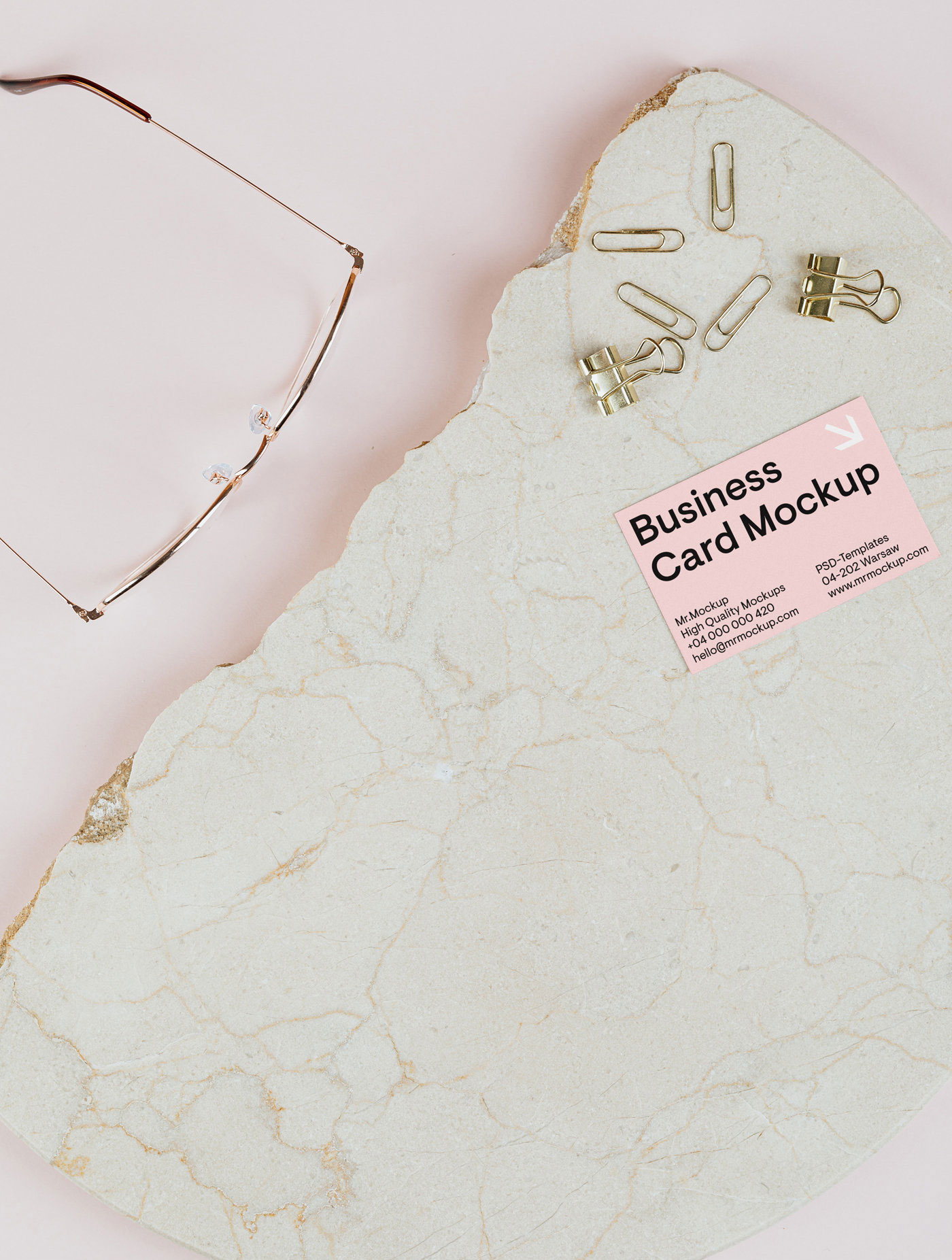 Top View of Business Card Mockup on Marble FREE PSD